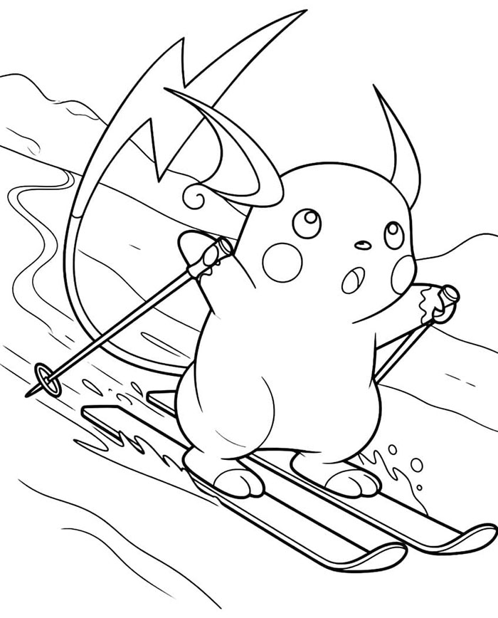 Raichu bermain ski