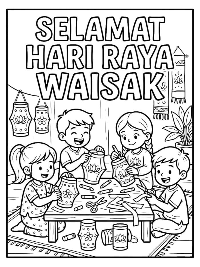 Anak-Anak Membuat Lampion Waisak