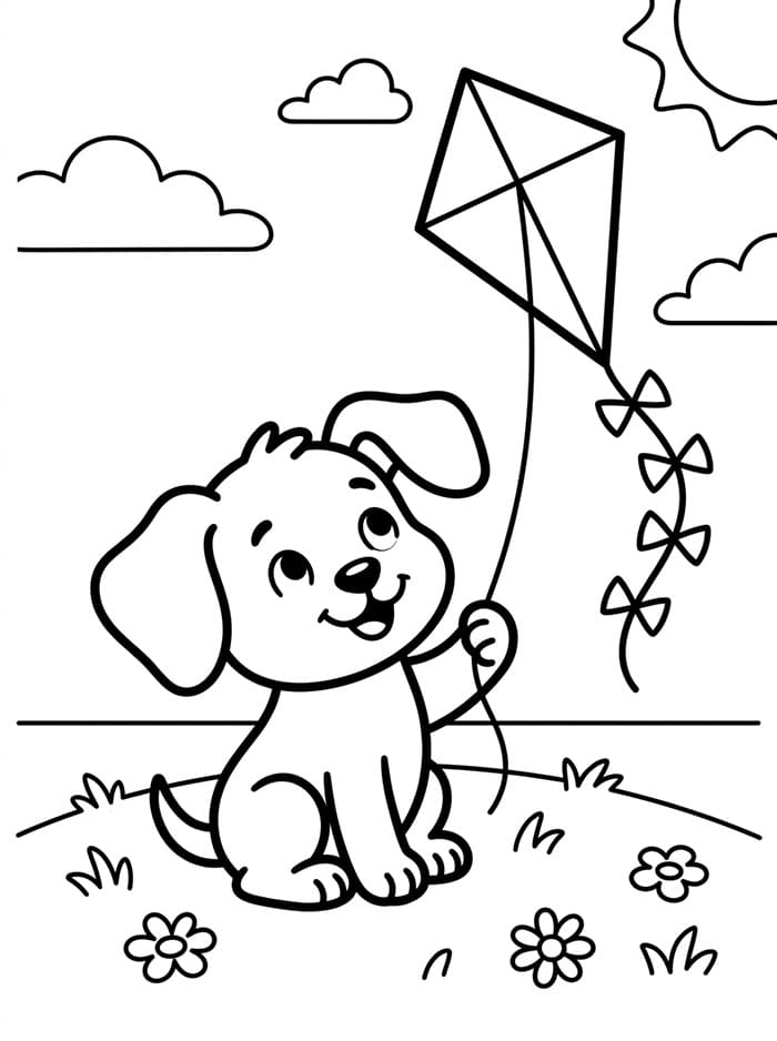 Anak Anjing Bermain Layang-layang