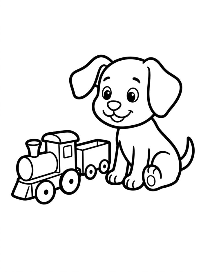 Anak Anjing dengan Kereta Mainan