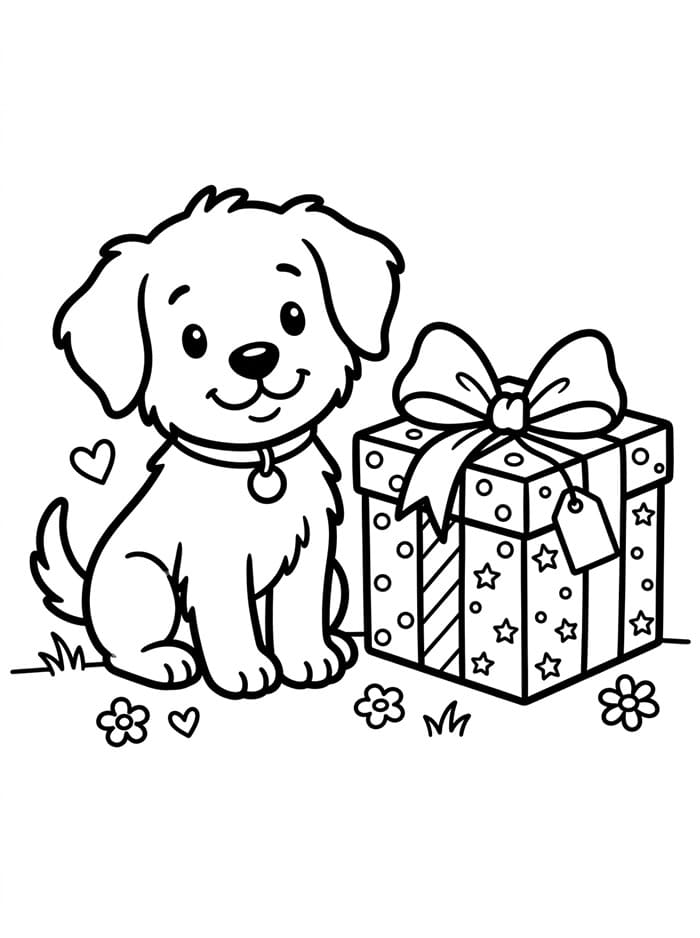 Anak Anjing dengan Kotak Hadiah