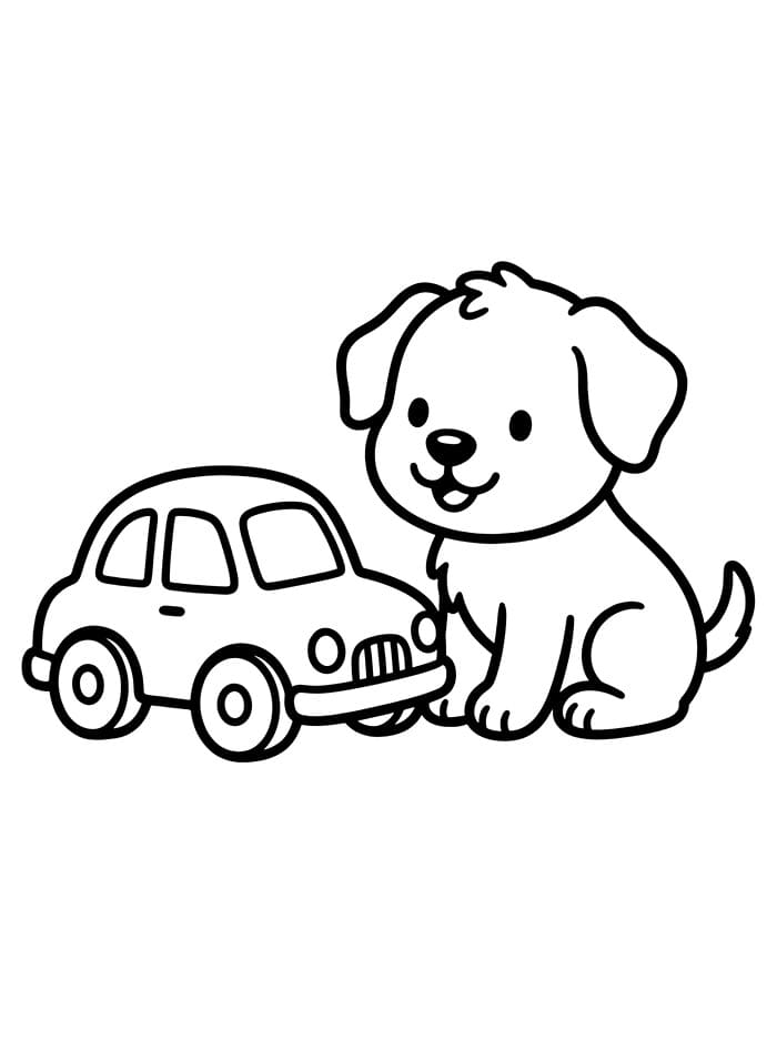 Anak Anjing dengan Mobil Mainan