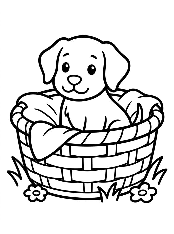 Anak Anjing di Keranjang