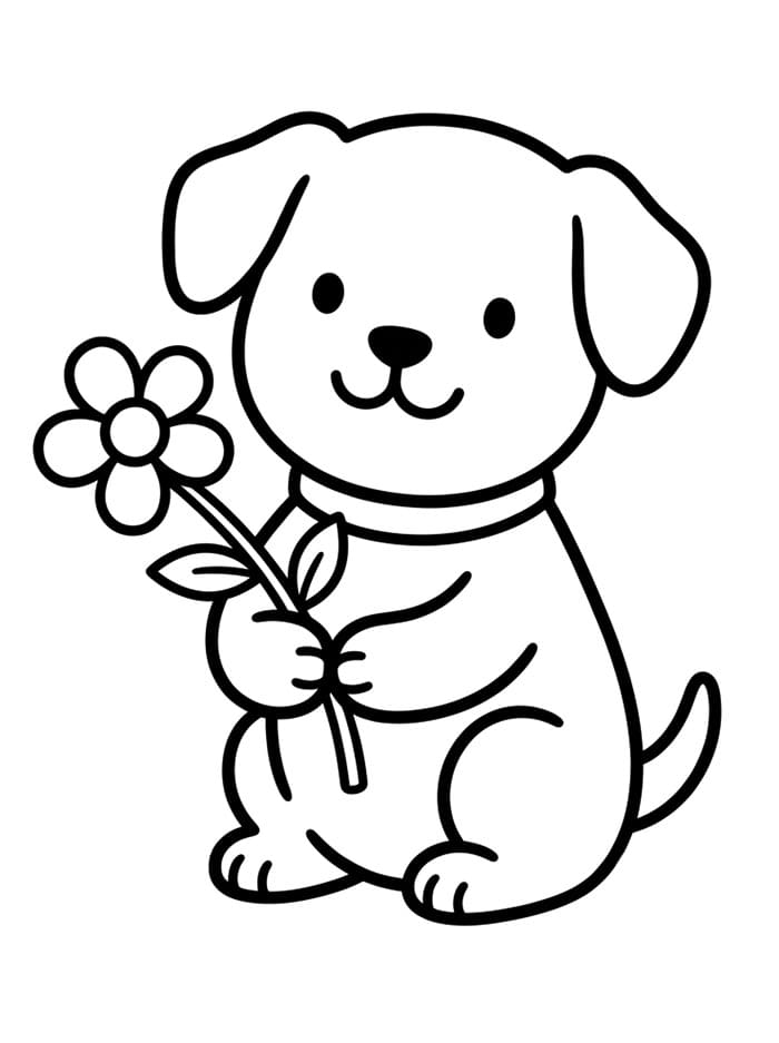 Anak Anjing Memegang Bunga