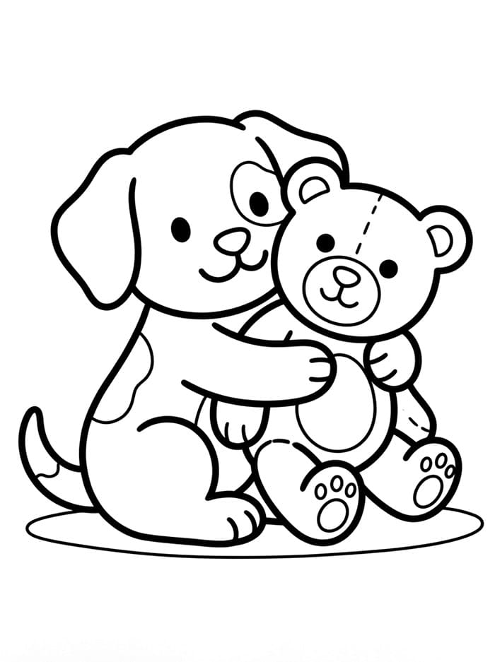 Anak Anjing Memeluk Boneka Beruang