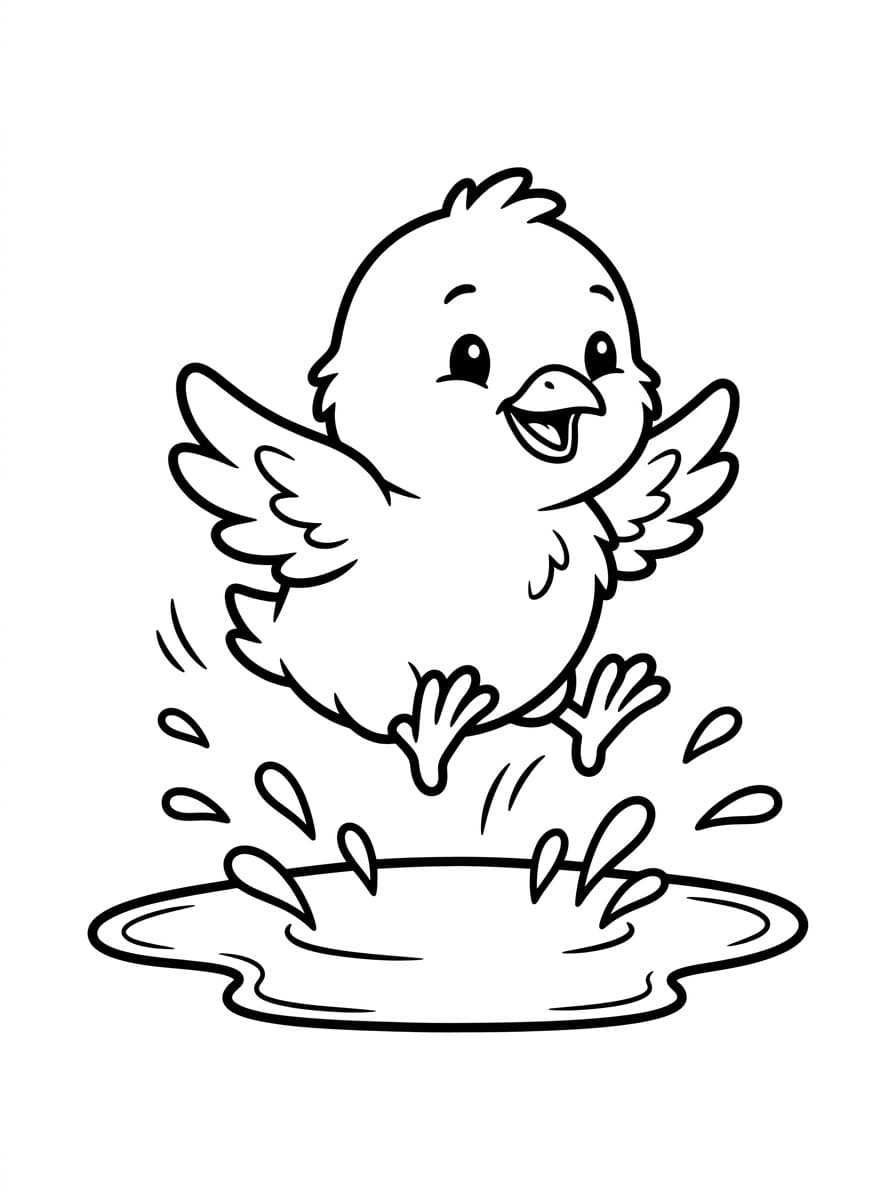 Anak Ayam Melompat di Genangan Air