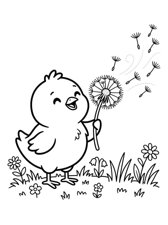 Anak Ayam Meniup Bunga Dandelion