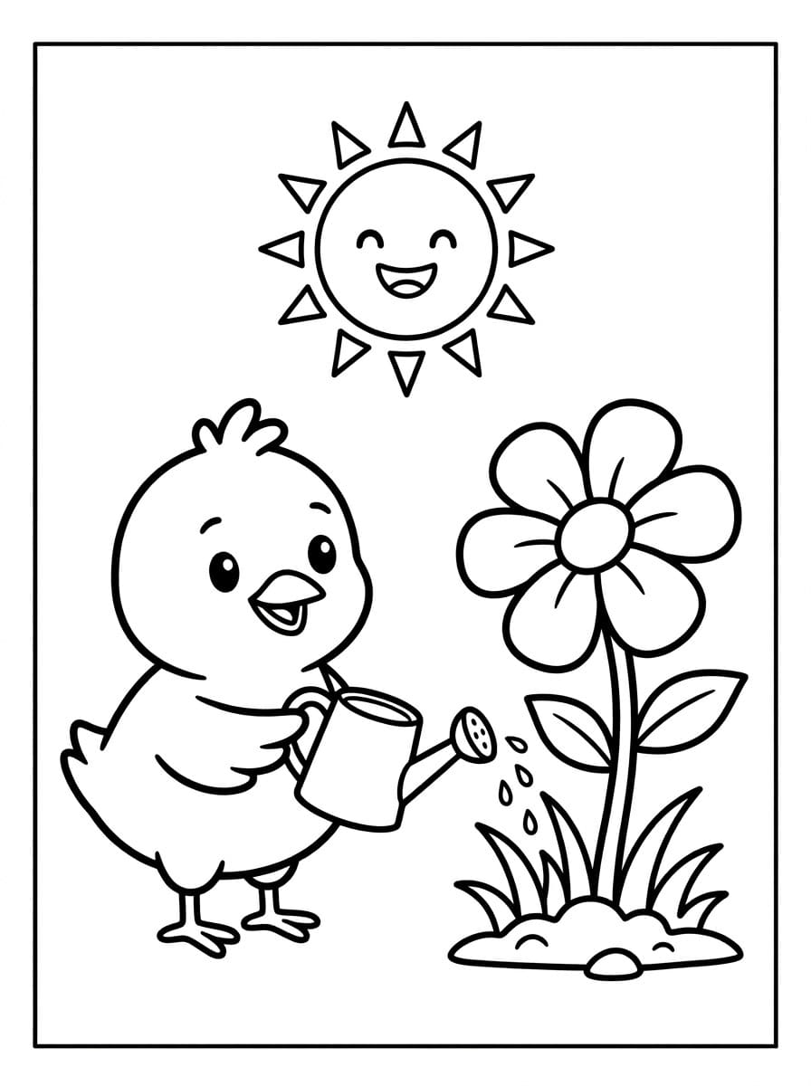 Anak Ayam Menyiram Bunga