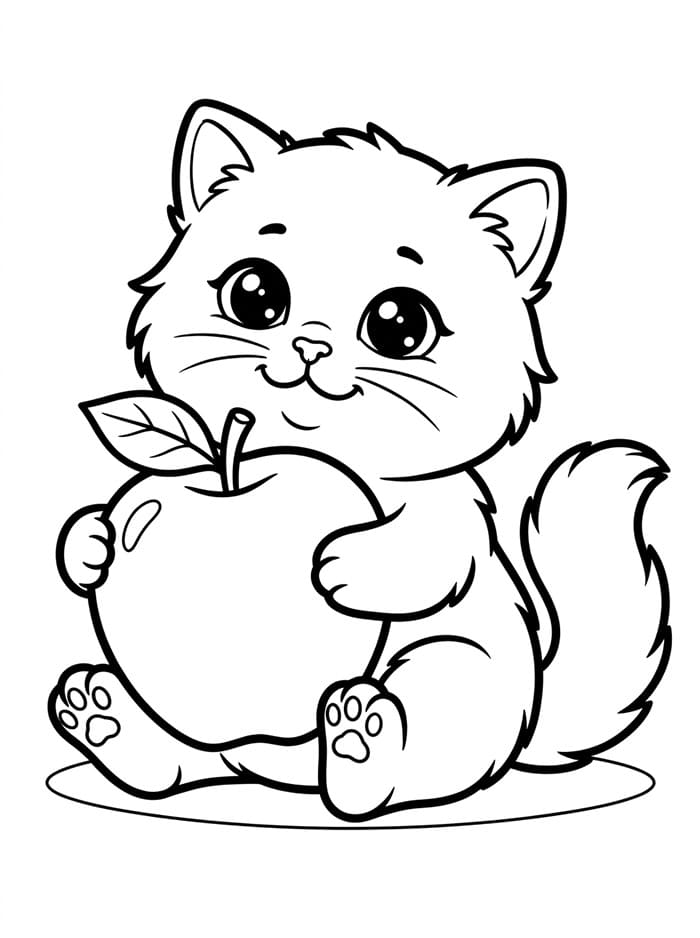 Anak Kucing dengan Apel
