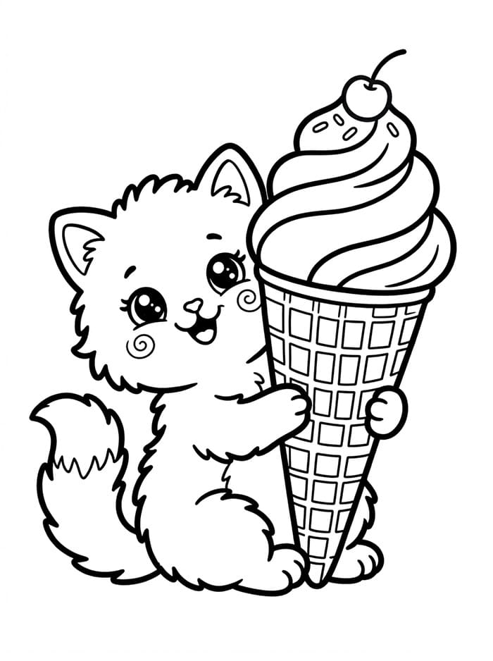 Anak Kucing dengan Es Krim