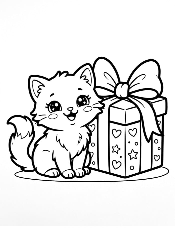 Anak Kucing dengan Kotak Hadiah