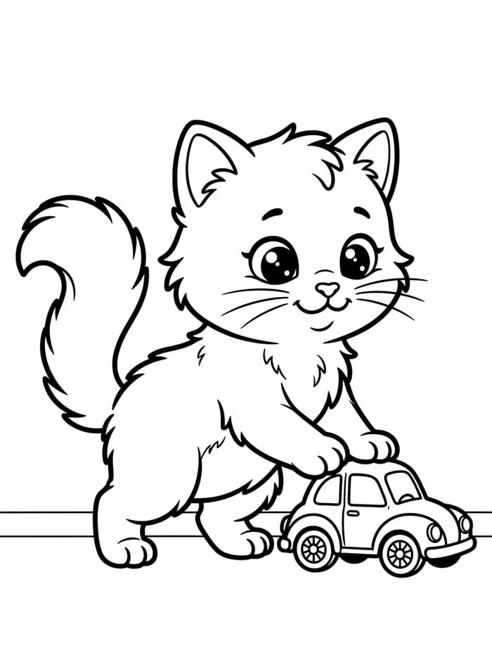 Anak Kucing dengan Mobil Mainan