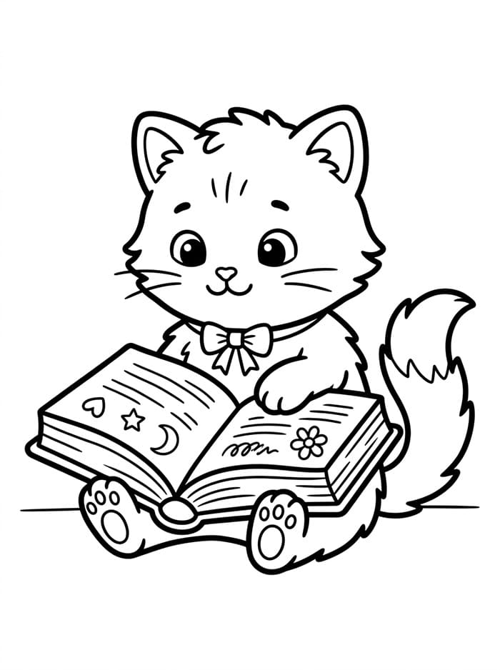 Anak Kucing Membaca Buku