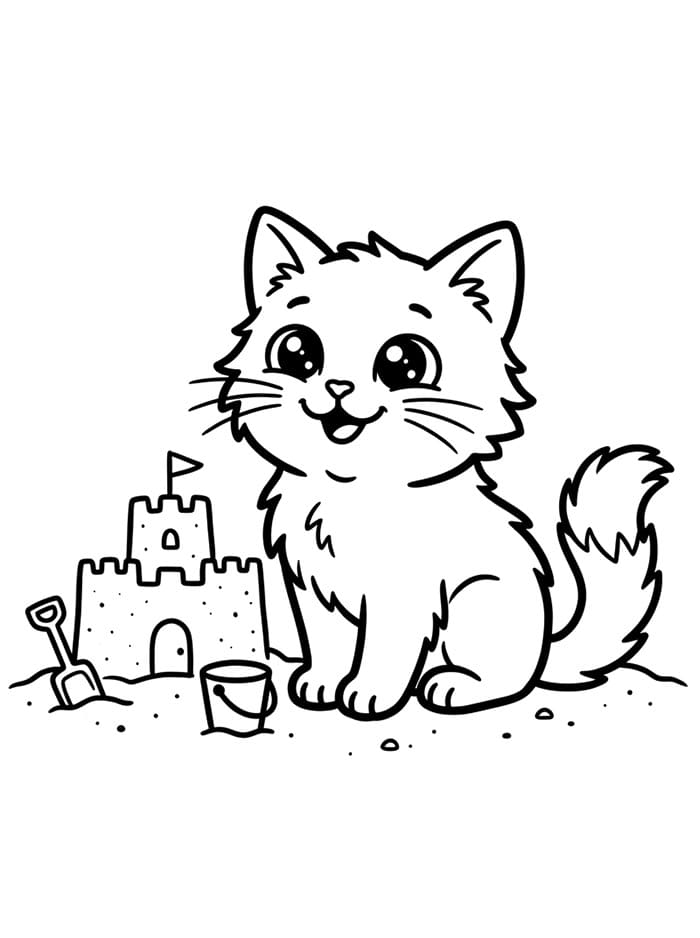 Anak Kucing Membuat Istana Pasir