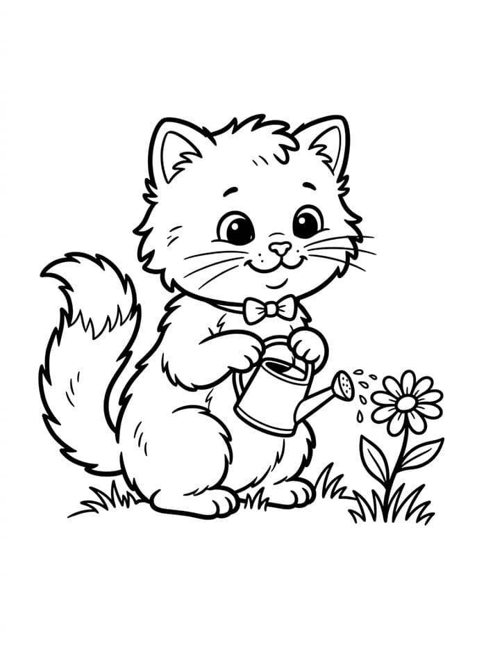 Anak Kucing Menyiram Bunga