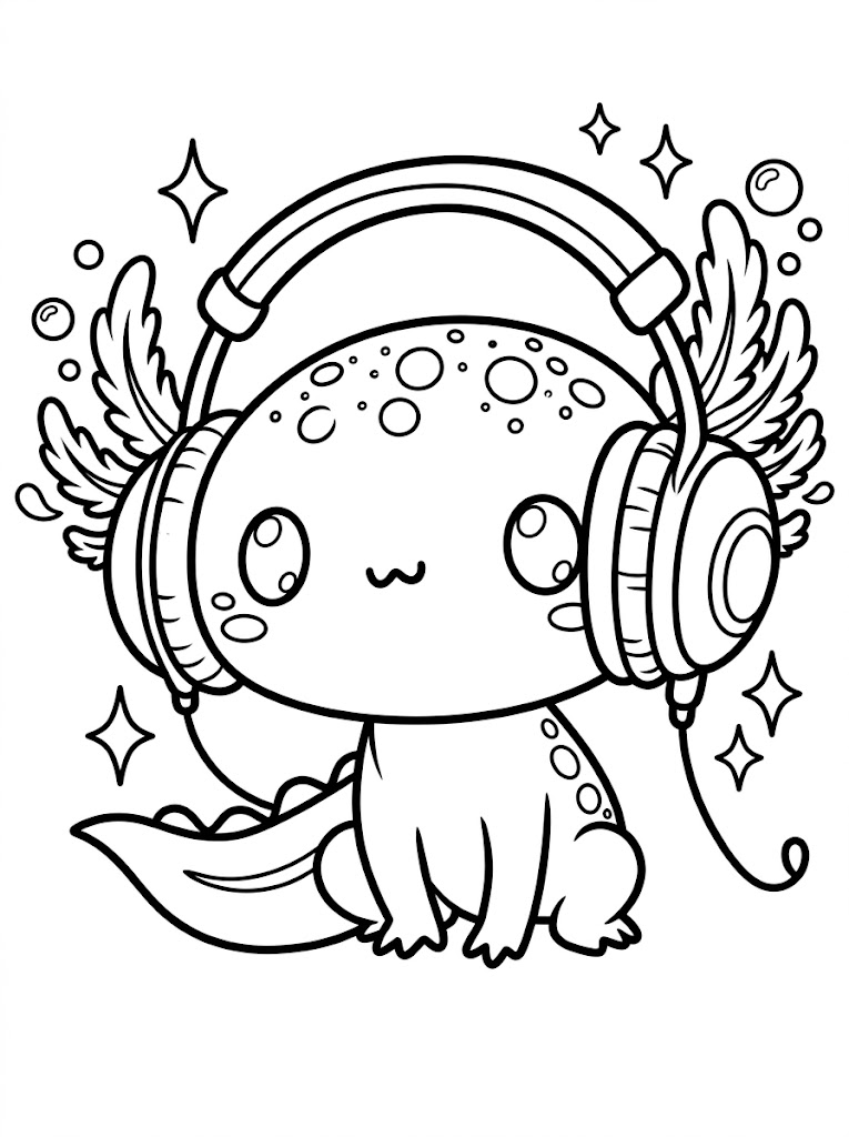 Axolotl mendengarkan musik