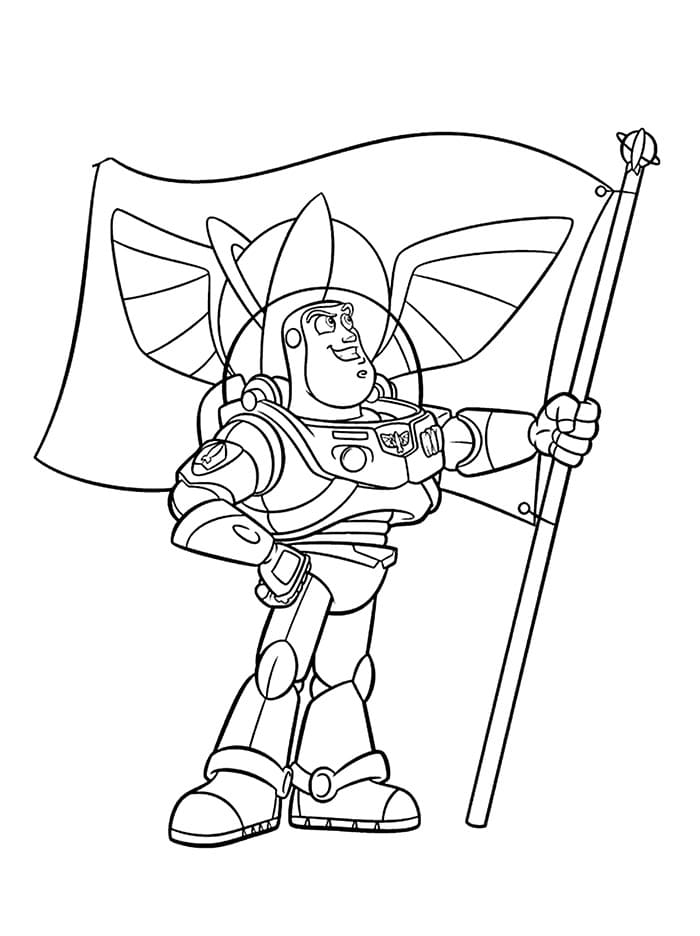 Buzz Lightyear memegang bendera