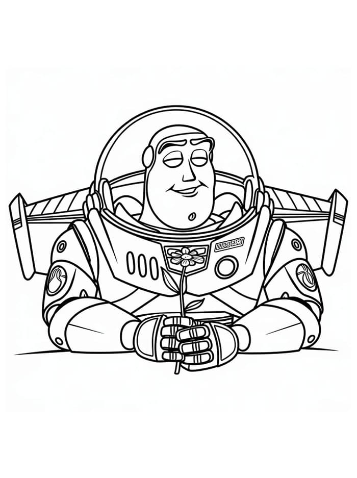 Buzz Lightyear memegang bunga