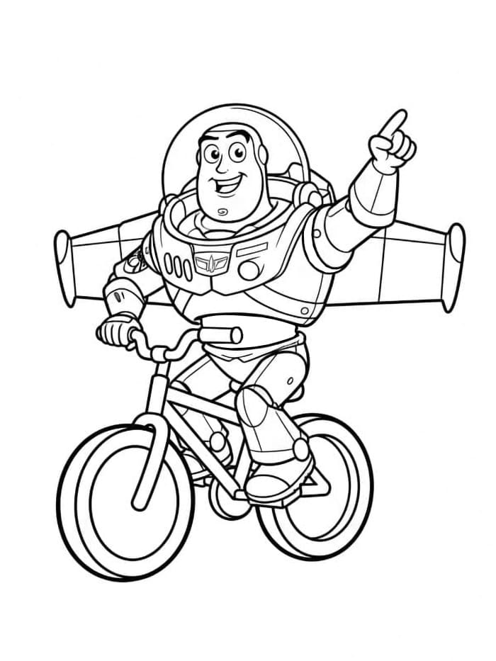 Buzz Lightyear mengendarai sepeda