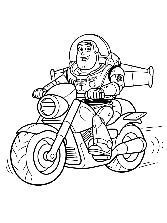 Buzz Lightyear mengendarai sepeda motor
