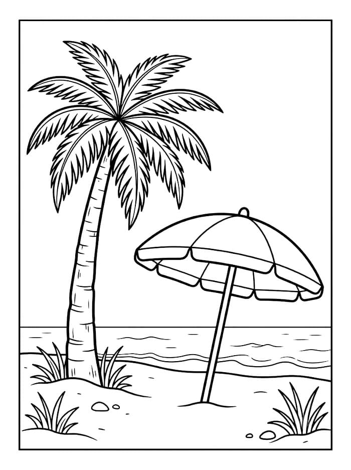 Pohon Palem dan Payung Pantai
