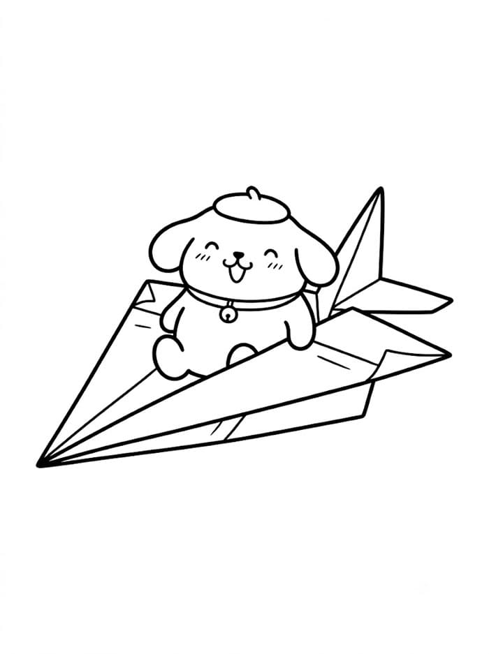 Pompompurin di atas pesawat kertas