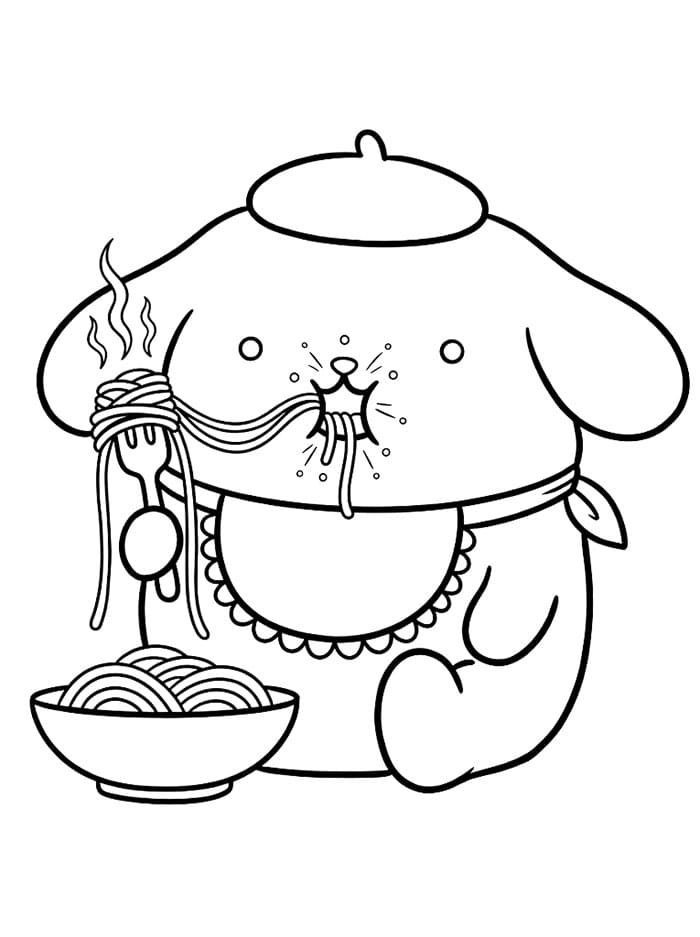 Pompompurin makan spaghetti