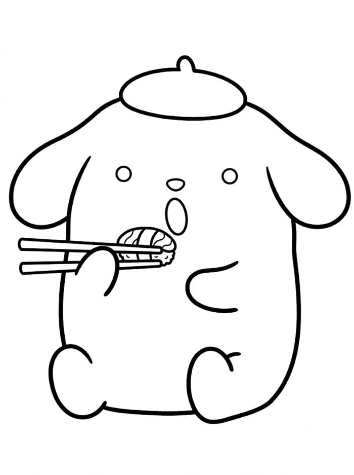 Pompompurin makan sushi