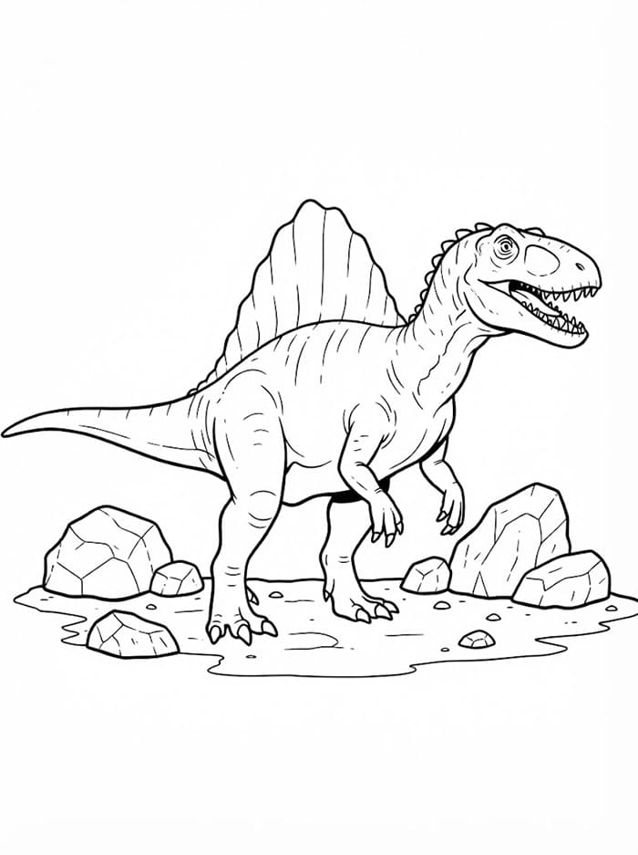 Spinosaurus di dekat bebatuan