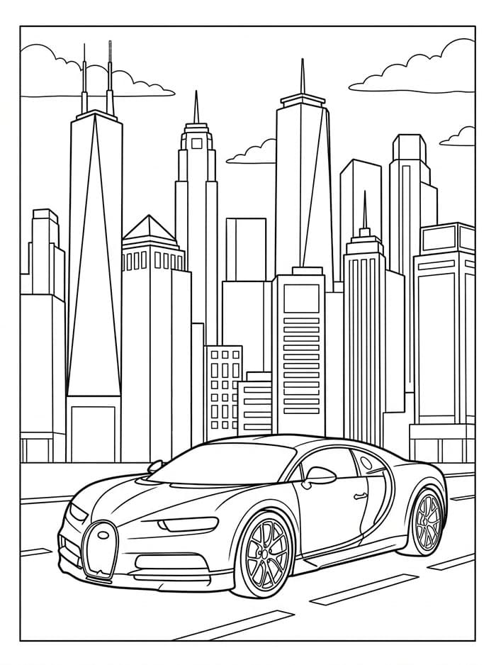 Bugatti di Depan Gedung Pencakar Langit