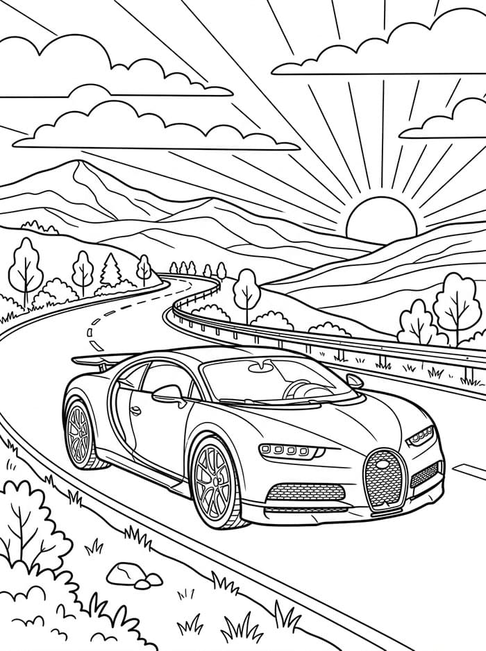 Bugatti saat Matahari Terbenam
