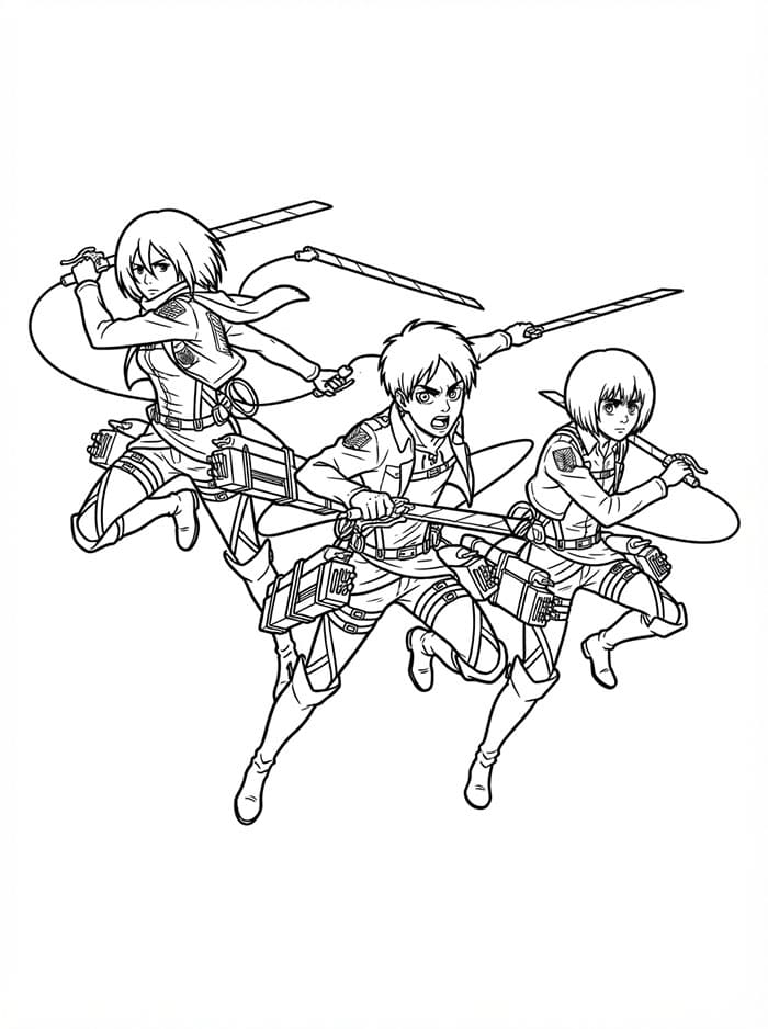 Mikasa, Eren dan Armin