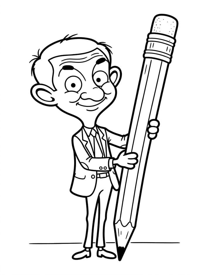 Mr. Bean Memegang Pensil Raksasa