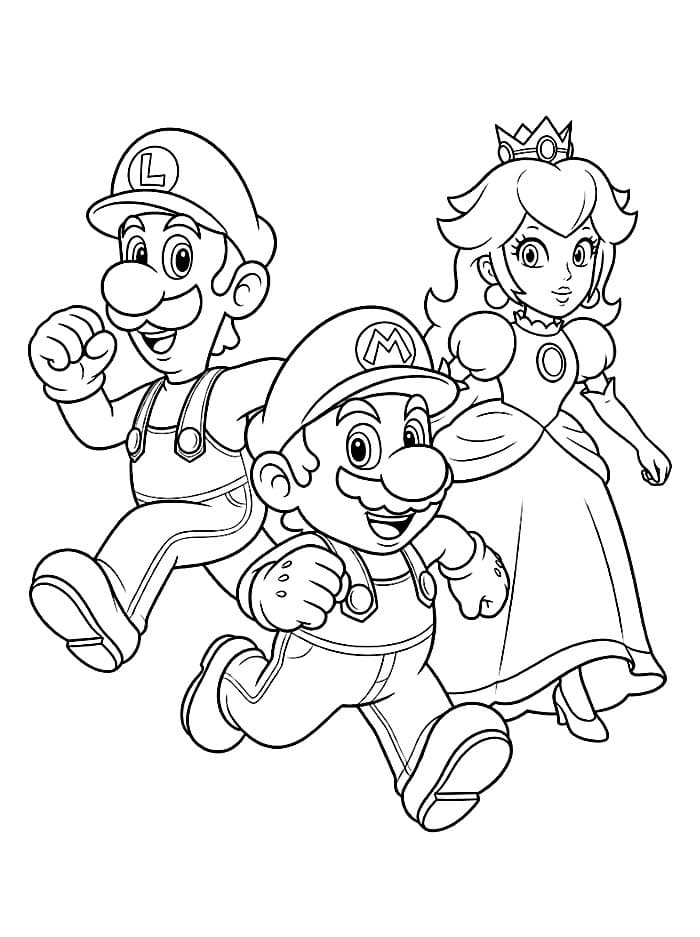 Putri Peach bersama Mario dan Luigi