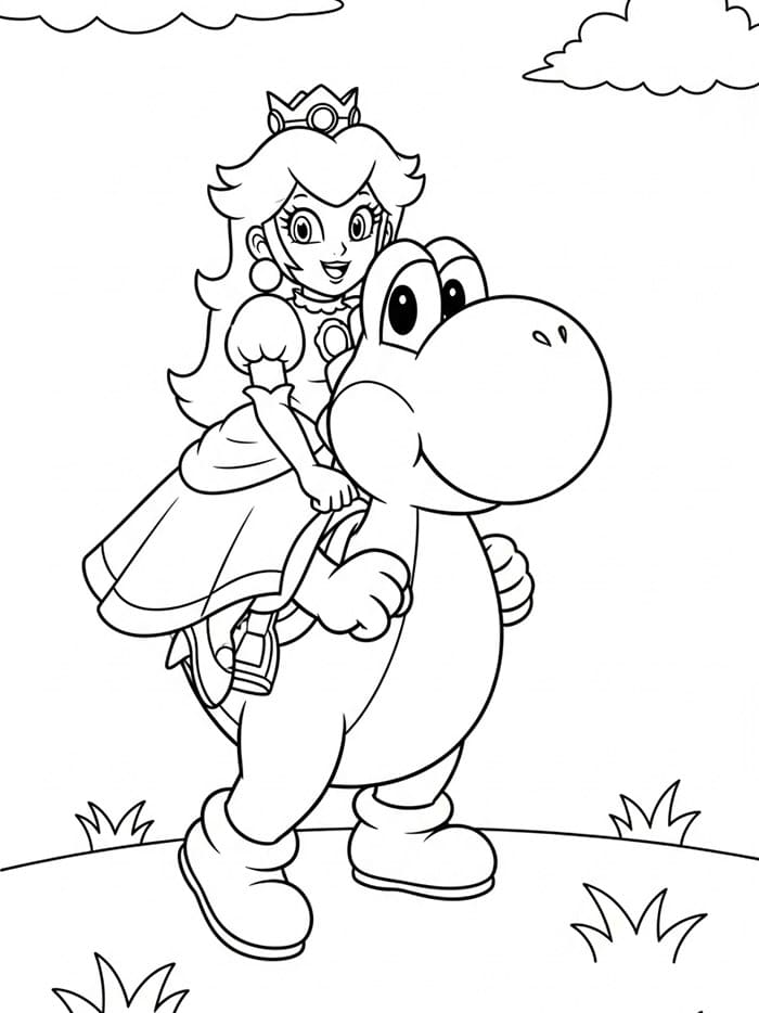 Putri Peach menunggangi Yoshi