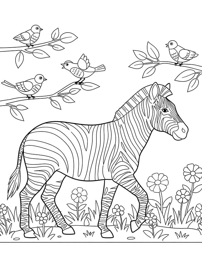Zebra dengan burung