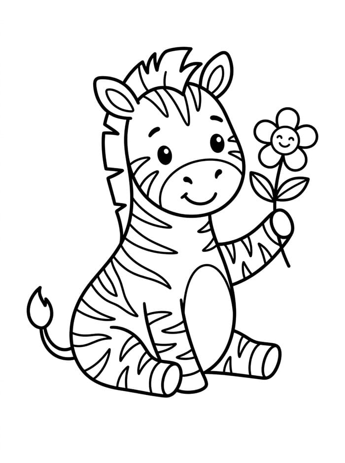 Zebra memegang bunga