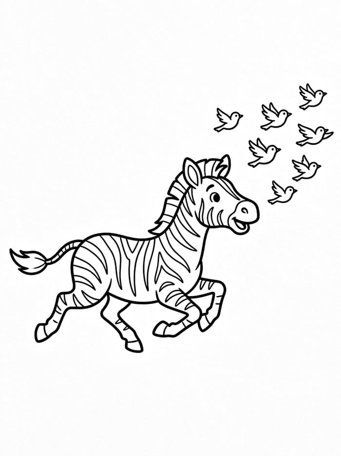 Zebra mengejar burung