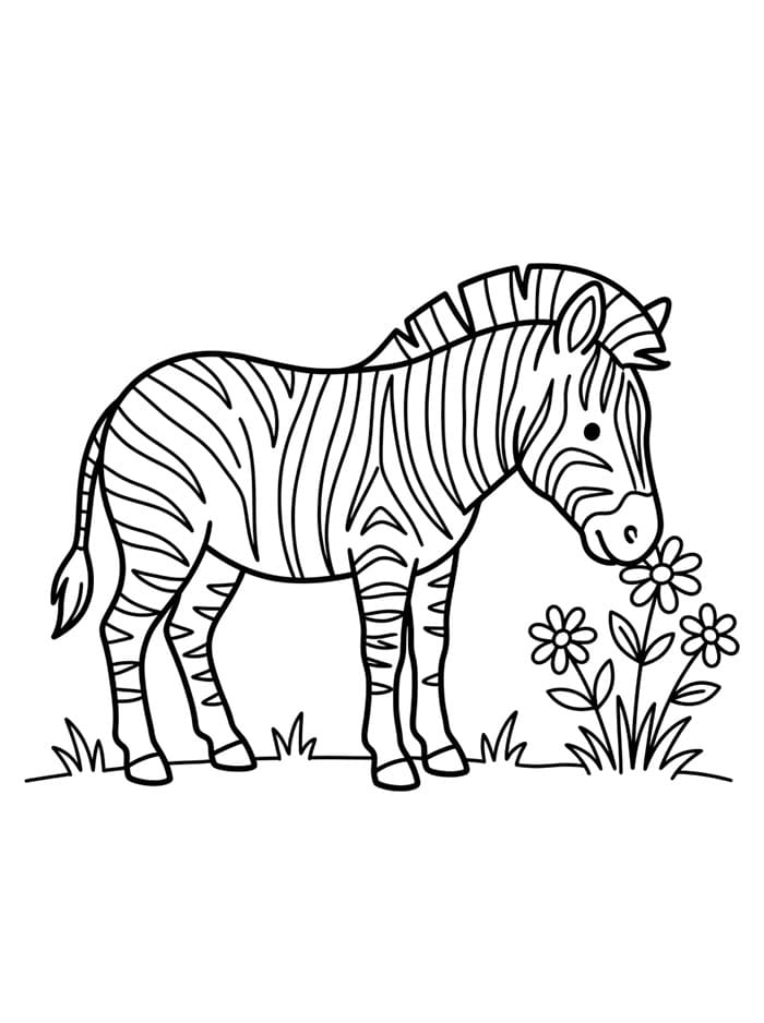 Zebra mengendus bunga