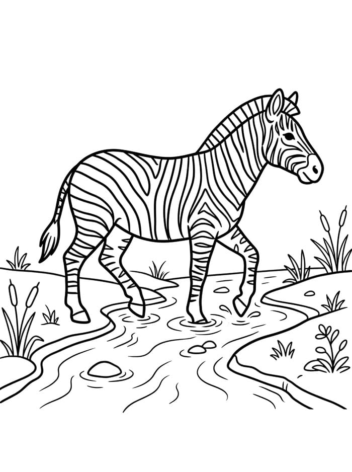 Zebra menyeberangi sungai kecil