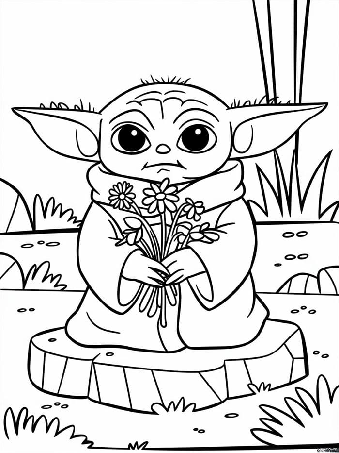 Bayi Yoda Memegang Bunga