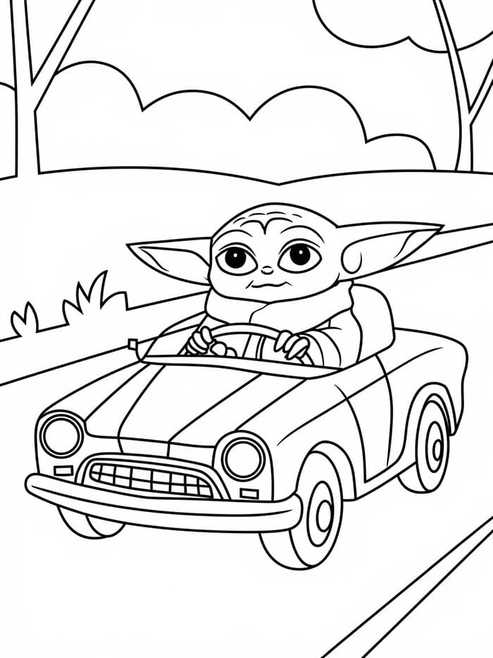 Bayi Yoda Mengendarai Mobil