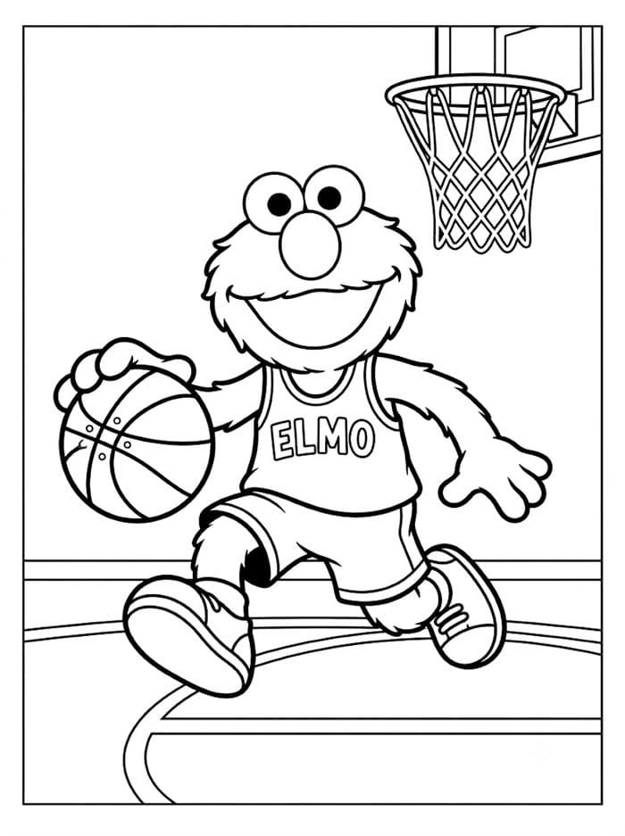 Elmo bermain bola basketnya