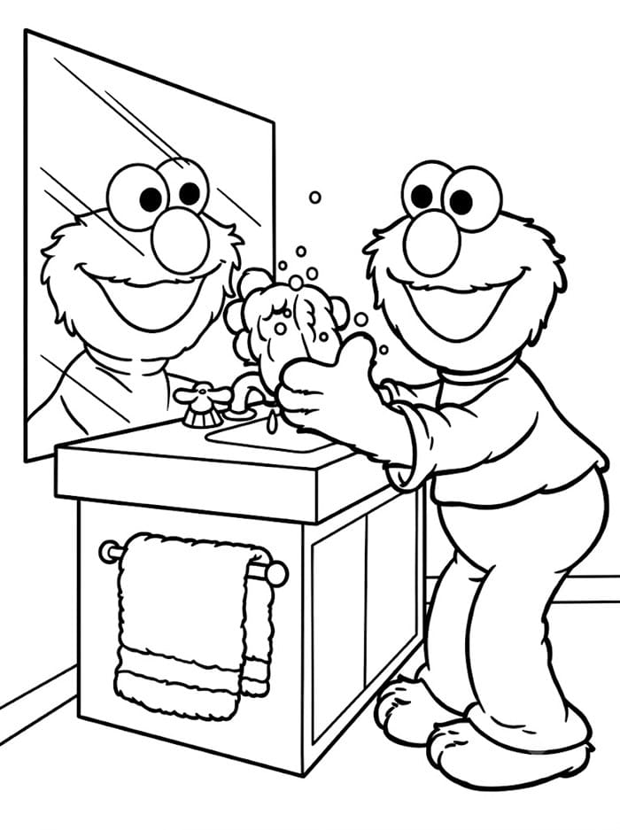 Elmo mencuci tangannya