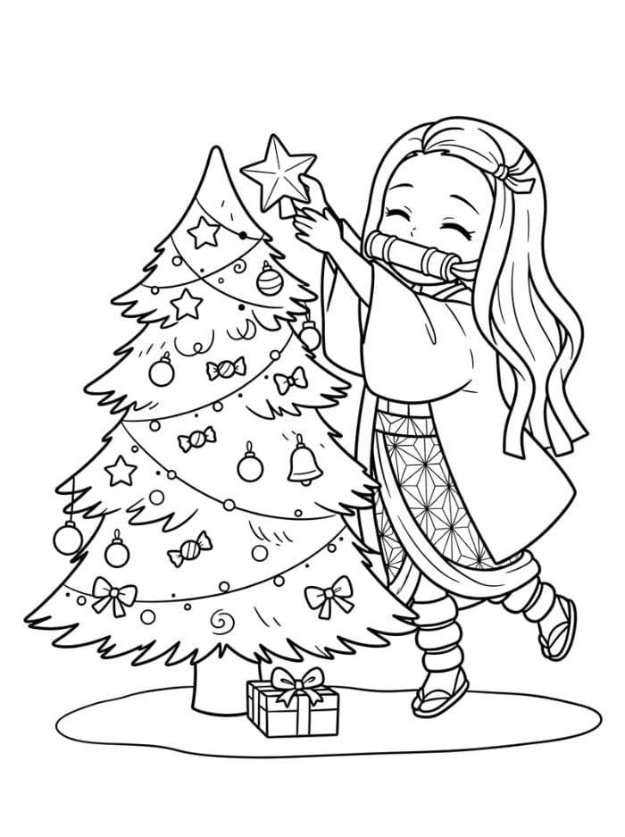 Nezuko dengan Pohon Natal