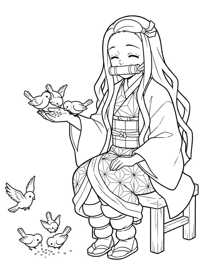 Nezuko Memberi Makan Burung