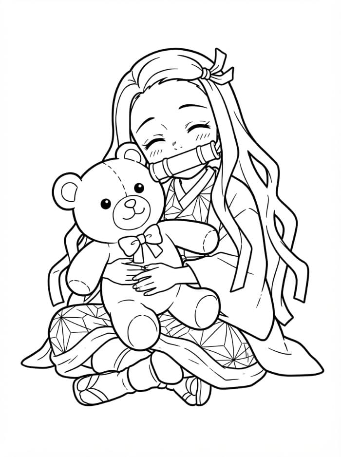 Nezuko Memegang Boneka Beruang