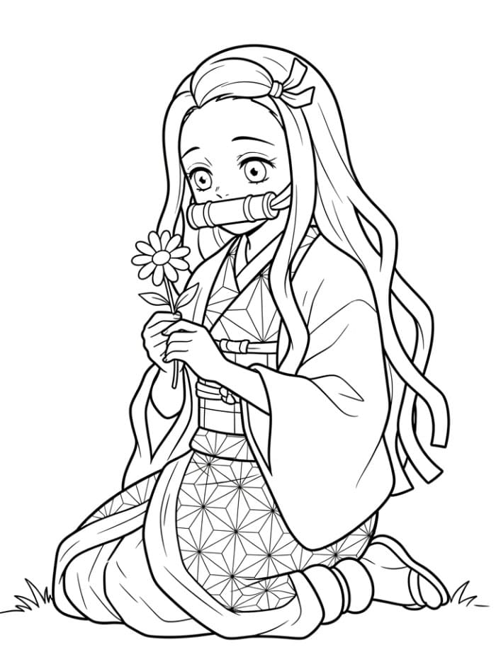 Nezuko Memegang Bunga