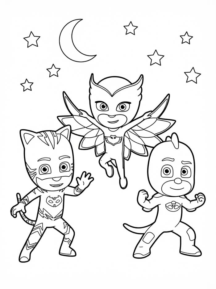 PJ Masks dengan bintang dan bulan