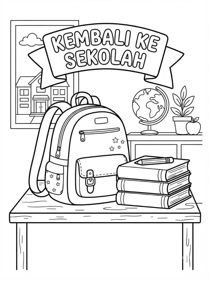 Ransel dan buku kembali ke sekolah
